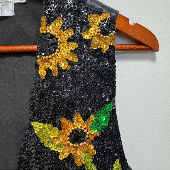 Vintage Sequined Sunflower Boho Hippie Vest 90s Floral Feminine Size Small - Picture 7 of 13
